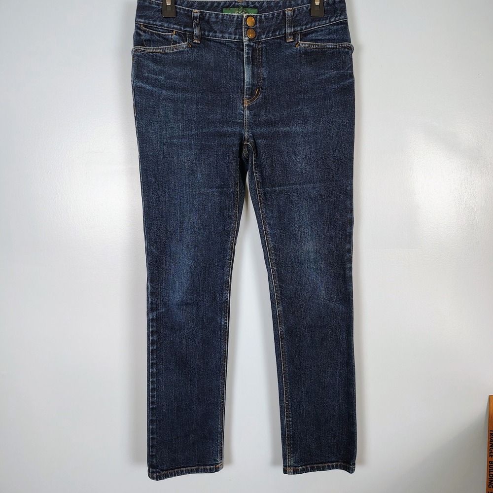Lauren Jeans Co Ralph Lauren Dark Wash Straight Leg Flap Pocket Jeans 6 Indigo - Picture 2 of 7